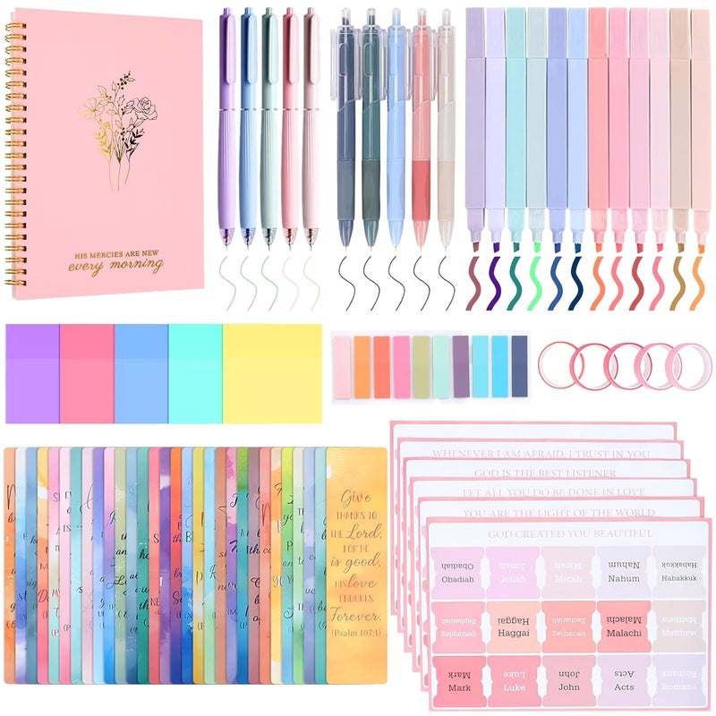 YOPCDJ Bible Study Supplies,Bible Journaling Kit for Women,Bible Study Kit with Pens,Highlighters,Tabs,Bible Bookmark,Notebook,Sticky Notes,Bible Accessories,Beginner Christian Gifts - Image 1